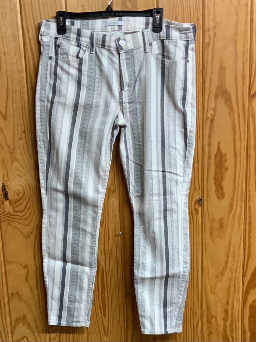 Striped Slim Fit Women’s Jeans - White & Gray